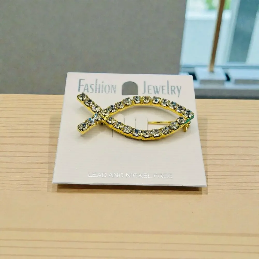 Gold Rhinestone Ichthys Fish Symbol‎